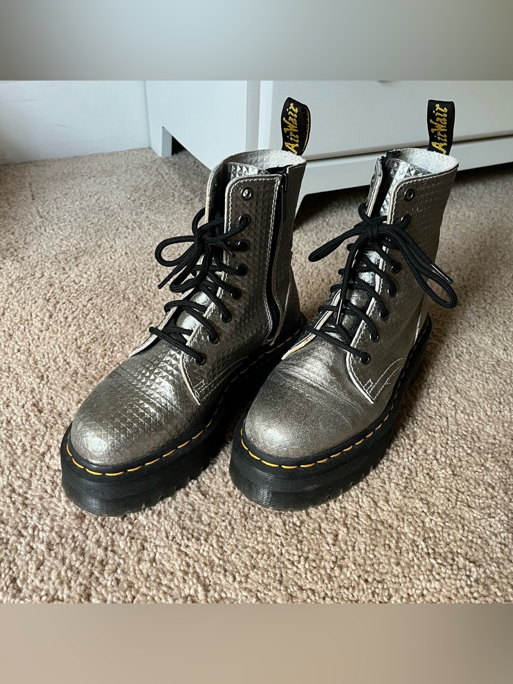 Dr. Martens Jadon Stud Emboss Leather Platform Boots in Silver